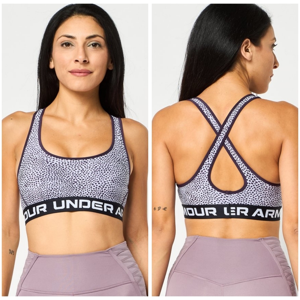 Under Armour Purple White Speckled Criss Cross Spellout Band Bra XL
